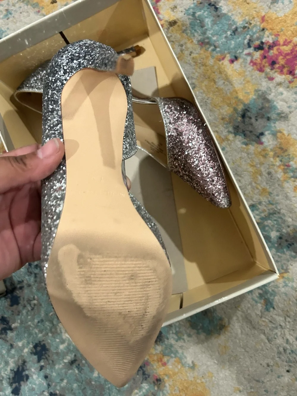 Marc Fisher Silver-Pink Glitter heels